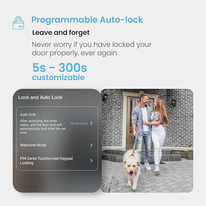 Lockly Secure Plus Bluetooth Smart Door Lock, Keyless Entry with PIN Genie® Digital Keypad, 3D Biometric Fingerprint Sensor Front Door Lock with Handle, Voice Control & Auto Lock - Latch Edition
