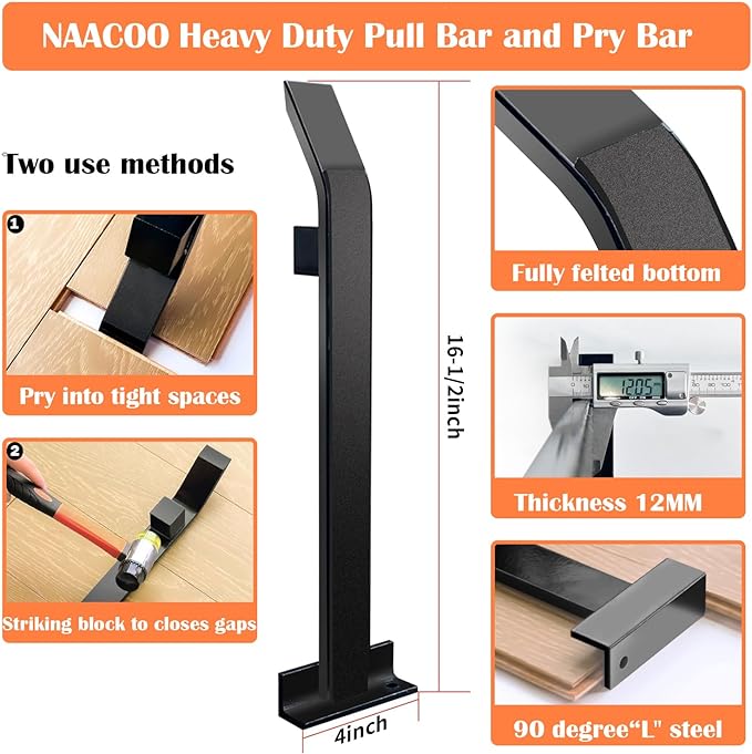 Laminate/Vinyl Flooring Tools, NAACOO Heavy Tapping Block for Vinyl Plank Floor - Knock 1-2 Times, Heavy Pull Bar, 40pc Flooring Spacers, Rubber Mallet - 4 in 1 Floor Installation Kit