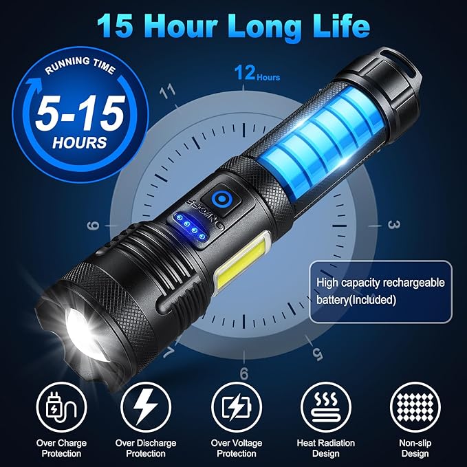 KINGCAESAR Flashlights 90,000 High Lumen - 2 Pack, Ultra Bright Rechargeable Flashlight with 7 Light Modes, LED Flash Light with High Power ΒATTERY, IPX7 Waterproof for Home Camping