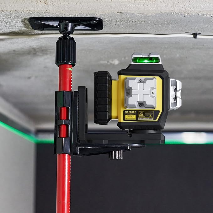Firecore Laser Level 360 Self Leveling, 3 x 360° Outdoor Laser Level Green Cross Line Laser Leveler Tool for Construction - 2 Rechargeable Batteries, Laser Track Clip & Hard Carry Case