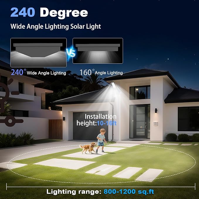 Solar Street Lights Outdoor, Solar Lamp IP66 Waterproof Security Flood Light Dusk to Dawn, Motion Sensor with Remote Control for Yard Garden Garage Parking Lot, 4 Pack