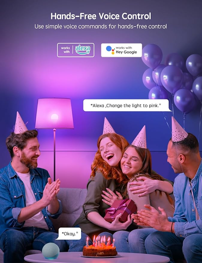 Smart Light Bulbs 8 Pack, Work with Alexa and Google Assistant, LED Light Bulbs Color Changing, Bluetooth Music Sync, WiFi Bulbs with APP,850LM