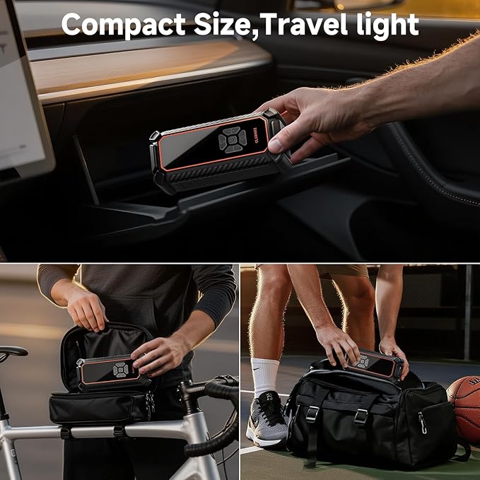 OlarHike Cordless Tire Inflator Portable Air Compressor, Dual Power Mode - 6000mAh & 12V DC, Air Pump for Car Tires, Motorcycle, Bicycle, Electric Pump with LED Light & Digital Pressure Gauge