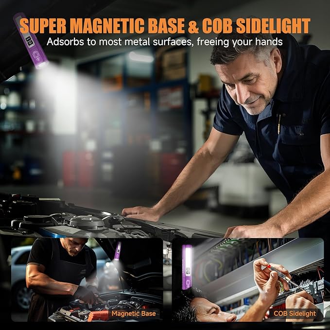 Rechargeable Tactical Flashlights High Lumens - Super Bright Small Powerful LED Magnetic USB C Flashlight, 8 Modes, Dual Button Waterproof Pocket Flash Light for Emergency, Car (2, Purple)