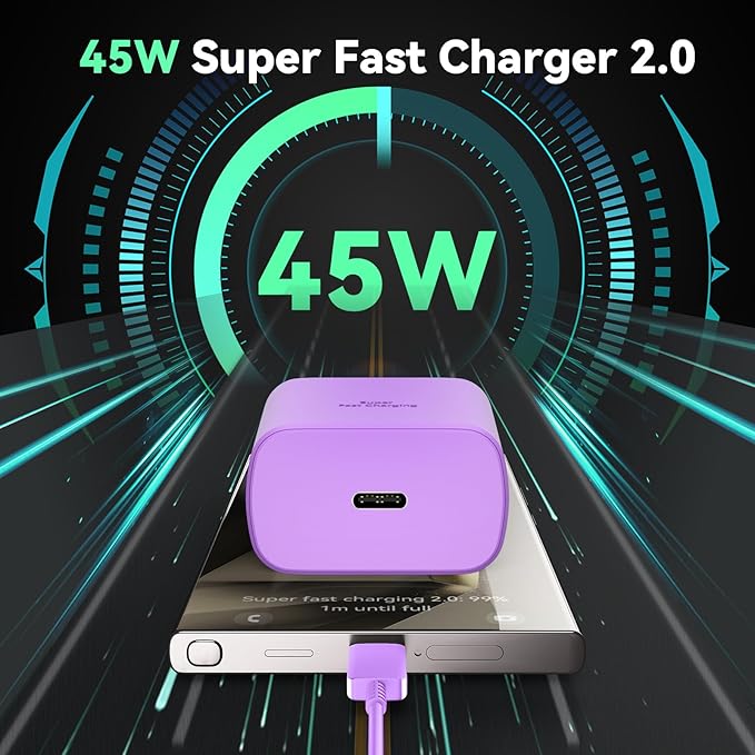 45W Super Fast Charger USB C Android Phone Charger Type C Charger Fast Charging Block with 10FT C Charger Cord for Samsung Galaxy S25/S25 Ultra/S25+/S24 Ultra/S24/S24+/S23/S22/S21/S20/Note20/Note 10