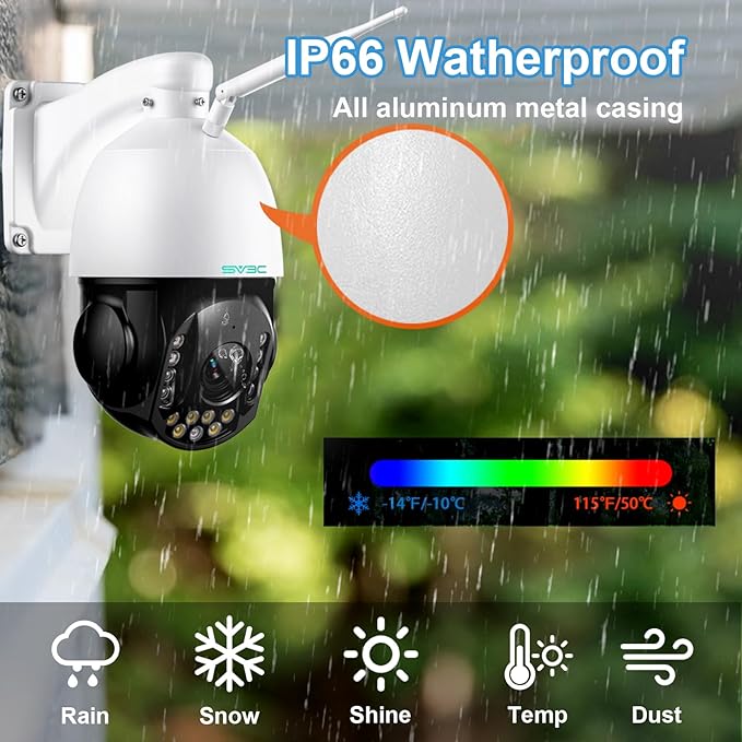 SV3C 5MP PTZ Outdoor Security IP Camera with 20X Optical Zoom, Dual-Band WiFi, Human Detection, 2-Way Audio, Floodlight Color Night Vision, Full Metal Housing, Support ONVIF/RTSP, SD Card Recording