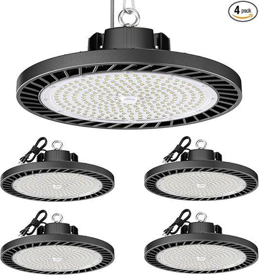 4Pack LED High Bay Light 200W 30000LM Commercial Lighting Products, 100-277V 6000K with Plug, Led Shop Lighting for Garage Barn Gyms Workshop Lighting
