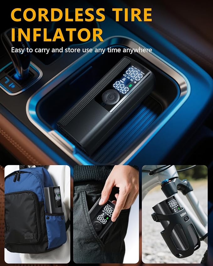 Tire Inflator Portable Air Compressor, 3X Faster Inflation Cordless Air Pump for Car Tires with Digital Pressure Gauge/LED Light, 150PSI Tire Pump with Auto Shut-Off for Car, Motorcycle, Bicycle, Ball