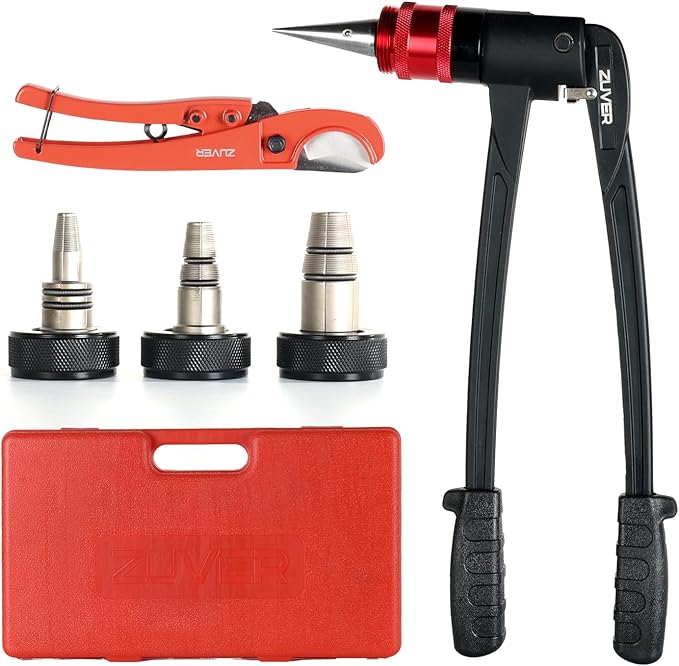 PEX-A Expander Tool Kit with 3 Self-Rotary Matte Nickel Plated Expansion Heads (1/2", 3/4", 1") – Includes PEX Cutter, Meets ASTM F1960 Standard, for Plumbing, HVAC, and PEX Fittings