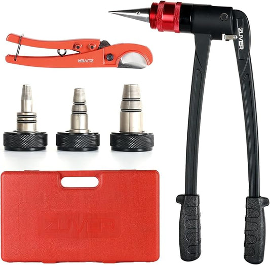 PEX-A Expander Tool Kit with 3 Self-Rotary Matte Nickel Plated Expansion Heads (1/2", 3/4", 1") – Includes PEX Cutter, Meets ASTM F1960 Standard, for Plumbing, HVAC, and PEX Fittings