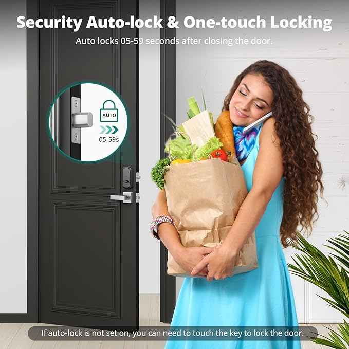 DS10 Keyless Entry Door Locks - Keypad Lock with Handle Set, Fingerprint Deadbolt, Smart Locks for Front Doors, Auto-Lock & One Touch Locking, 2 Keys, Easy Installation