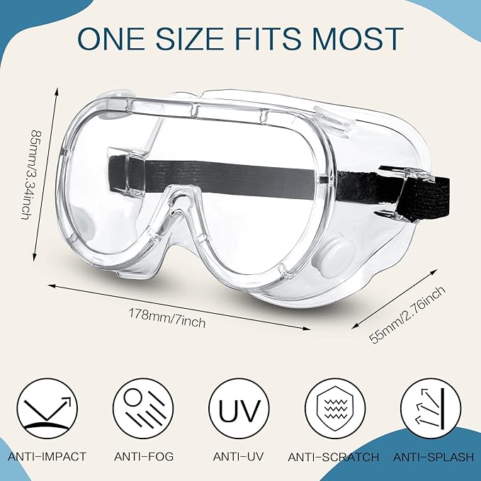 Macarrie 50 Pcs Anti-Fog Safety Goggles Bulk Anti Scratch Lab Goggles Over Glasses for Men Women Nurse Medical Chemistry Work