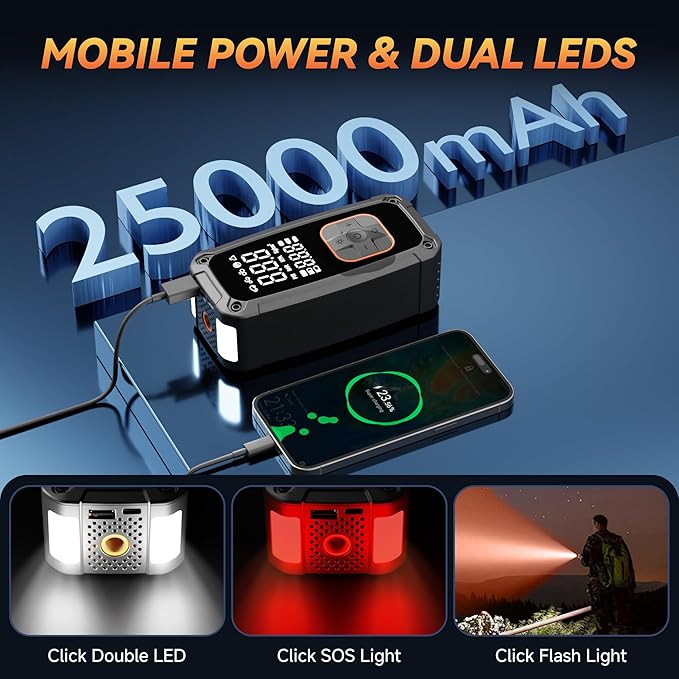 Tire Inflator Portable Air Compressor - 150PSI Electric Air Pump for Car Tires,Air Compressor Portable with Tire Pressure Gauge for Motorcycle,Bike, Car, Ball (Dual Type) (Orange)