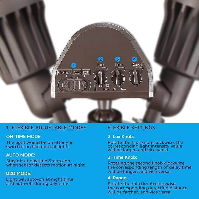 LEONLITE 3CCT LED Security Light, Motion Sensor Flood Lights Outdoor, Aluminum, 3 Modes Motion Detector+Dusk to Dawn+Switch Control, 3000K/4000K/5000K Selectable, IP65, Adjustable 2-Head, ETL, Bronze