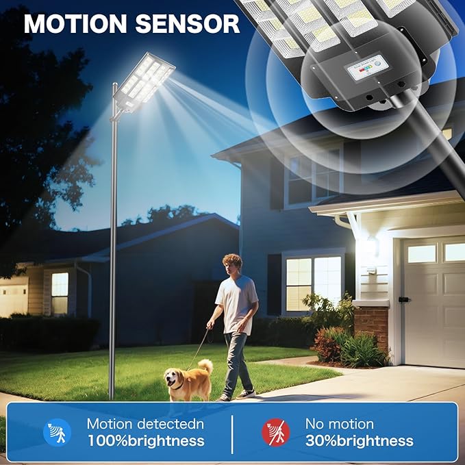 8200W Solar Street Lights Outdoor: Commercial Solar Parking Lot Lights with Motion Sensor and Remote Control, IP66 Waterproof, Wide Angle Dusk to Dawn Outdoor Lighting, Large Dimension, 2 Pack