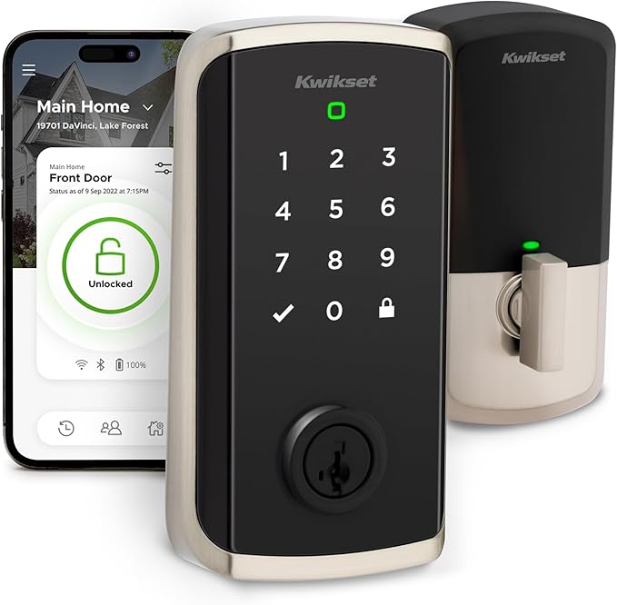 Kwikset Halo Select Smart Lock Keyless Entry Door Lock Wi-Fi and Matter Enabled Deadbolt No Hub Needed, Geofence Auto-Unlock, Grade AAA Certified, Easy Install, Satin Nickel Lifetime Finish Warranty