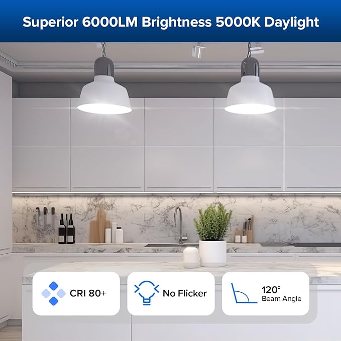 SANSI 45W 6000 Lumens Brightest LED Light Bulb, BR30 400W Equivalent 5000K Daylight E26 to E39, Super Bright Bulb Non-Dimmable, 22-Year Lifetime Energy Saving for Home Workshop