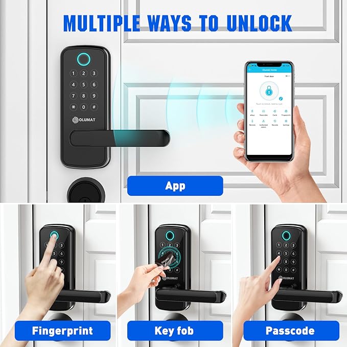 Smart Lock with WiFi Gateway, Keyless Entry Lock with Handle - Locks for Front Door with Keypad - Fingerprint Lock - App Control with Door Sensor - Auto Lock