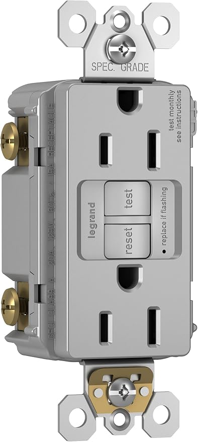 Legrand radiant 1597GRYCCD12 15 Amp GFCI Self Test Decorator Duplex Outlet, Gray (1 Count)