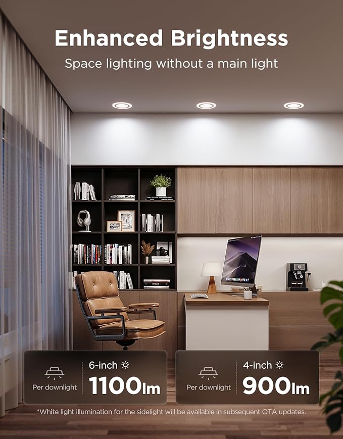 Govee Smart Recessed Lighting 6 Inch, Matter RGBIC LED Recessed Light Work with Alexa, Google Assistant, Dimmable 1100LM Canless Downlight with Junction Box for Living Room, Bedroom, Kitchen 4 Pack