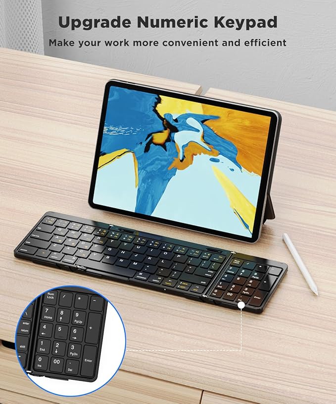 Foldable Bluetooth Keyboard, Full-Size Portable Wireless Bluetooth, Pocket-Sized Wireless Travel Keyboard for iPad/iPhone/Smartphone/Tablet/PC/Laptop can Place on The Legs