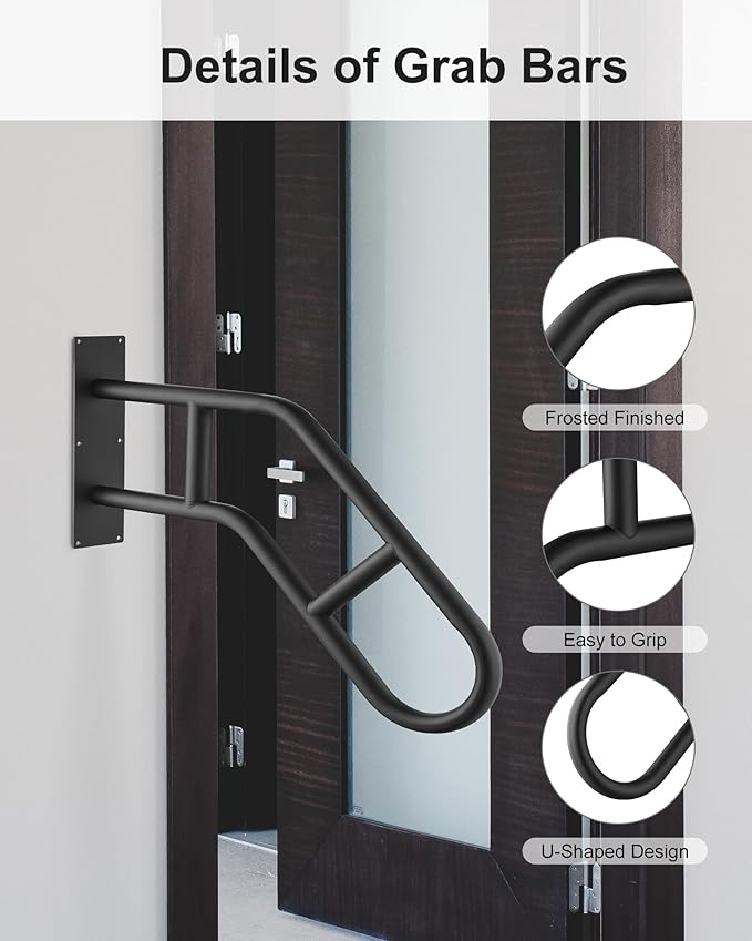 Stairs Handrails for Outdoor Steps ，Stair Railing Indoor 1-3 Step,Porch Railing & Deck Hand Rail Wall Mount Stair Hand Grab Bars， U-Shaped Providing Support and preventing Slips and Falls.