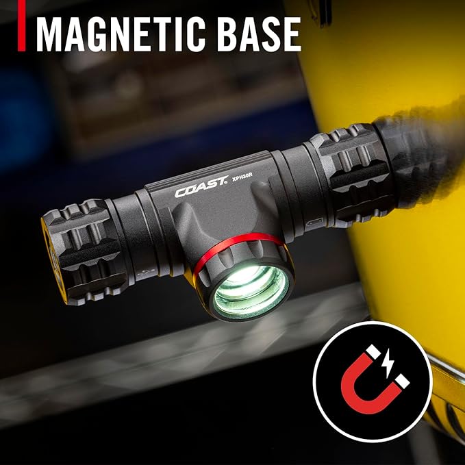 Coast XPH30R 1200 Lumen USB-C Rechargeable Dual Power Headlamp with Twist Focus Beam and Magnetic Base, Black