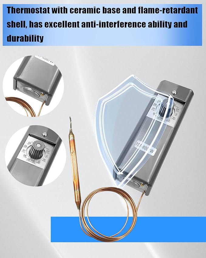 Refrigeration Temperature Bulb Remote Thermostat Controller, Temperature Controller Replace W1609-101 TH-1609, Control from -30 Degrees F to 90 Degrees F, 5 Ft Capillary