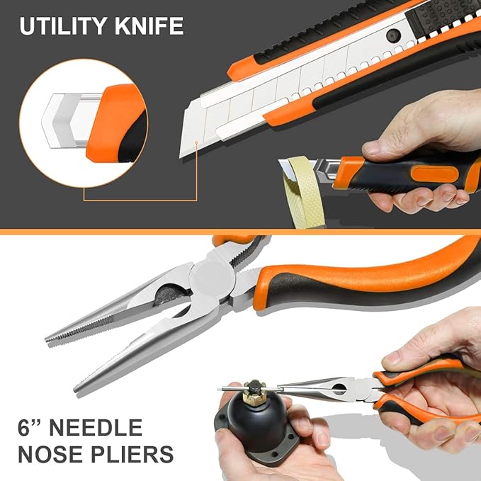 DNA MOTORING 27pcs 12V 1300mAh Cordless Drill Set, Drill Driver Home Tool Kits Combination Tool Set, Tool Kit with Drill For Home, DIY, Maintenance, Orange, TOOLS-00016