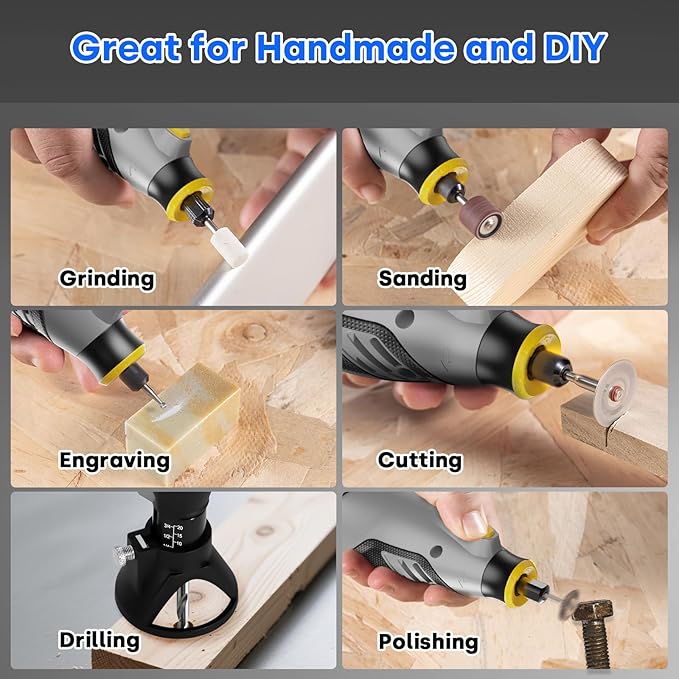 Enventor 130W Corded Rotary Tool, Power Electric Rotary Tool Kit with 204pcs Accessories Kit, 6-Speed 10,000-35,000RPM, Power Multi-Purpose Set for Sanding, Polishing, Engraving, Drilling, DIY Crafts