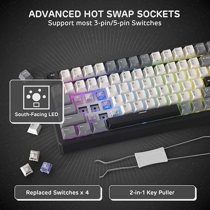 RK ROYAL KLUDGE F99 Wireless Mechanical Keyboard with Numper Pad, Tri-Mode Hot Swappable 95%100 Keys Gaming Keyboard BT/2.4G/USB-C, Pro Software, 5000mAh Battery, Customed Tactile Beige Switches