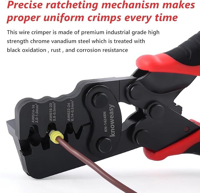 Knoweasy Weather Pack Crimp Tool and Molex Crimper Compatible with Deutsch DT Series Stamped or Formed Contact,Molex, Delphi, Amp, Tyco, Harley, PC, Automotive - AWG 24-14