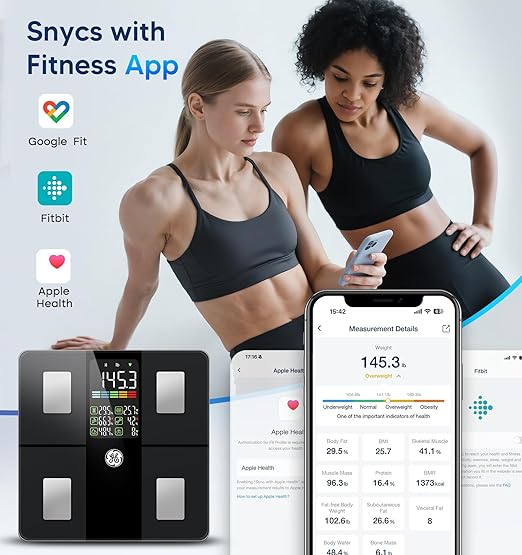GE Scale for Body Weight, Body Fat, BMI, Muscle Mass, Smart Bathroom Scales with 14 Body Composition Metrics with Large Display, Accurate Bluetooth Weighing Machine with Fitness App, 400 lbs