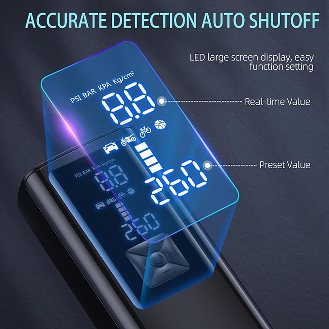 Tire Inflator Portable Air Compressor, 150PSI & 25000mah Portable Air Pump with Digital Pressure Gauge, 2X Faster Cordless Tire Pump for Car, Bike, Motorcycle, Ball