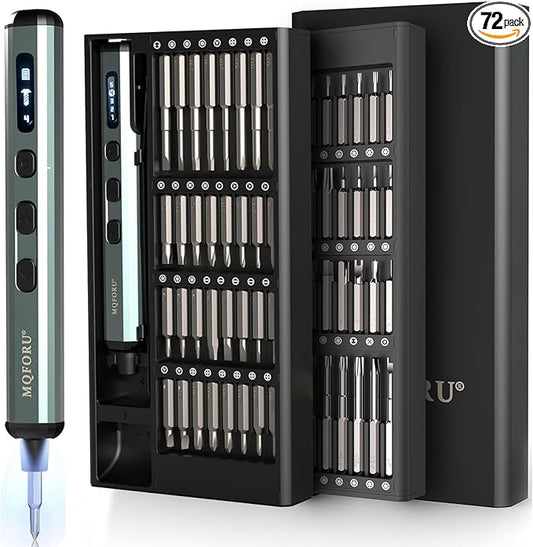 MQFORU Mini Electric Screwdriver, 72 in 1 Precision Screwdriver Kit with 64 Magnetic Bits, 5 Torque Settings，LED Screen Display, Rechargeable Power Screwdriver for Precision Work Phone Watch Camera