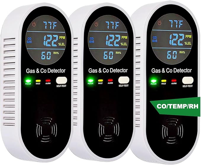 Combustible Gas & Carbon Monoxide Detector 4-in-1 Alarm with Temp/Humidity Sensor – Plug-in CO/Gas Leak Detector for Home, RV, Apartment Safety (Explosive Gas & CO Detection) 1-Pack