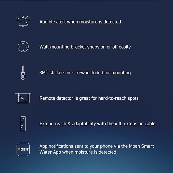 Flo by Moen Smart Water Detector, 1-Pack with Leak Sensing Cable (6-ft)