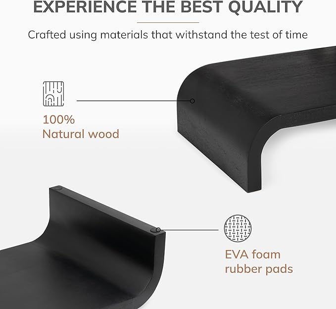 Anji Mountain Wood Monitor Stand Riser Desk Desktop Organizer Table for Home, Office Workspace, Laptop Riser, Ergonomic Design Stand for Gaming Setup, Black