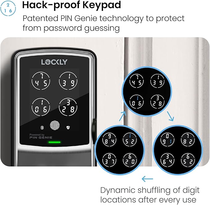 Lockly Secure Plus, Keyless Entry Door Lock, Smart Locks for Front Door, Smart Lock Deadbolt, PIN Genie® Keypad, 3D Biometric Fingerprint Sensor, Auto Lock
