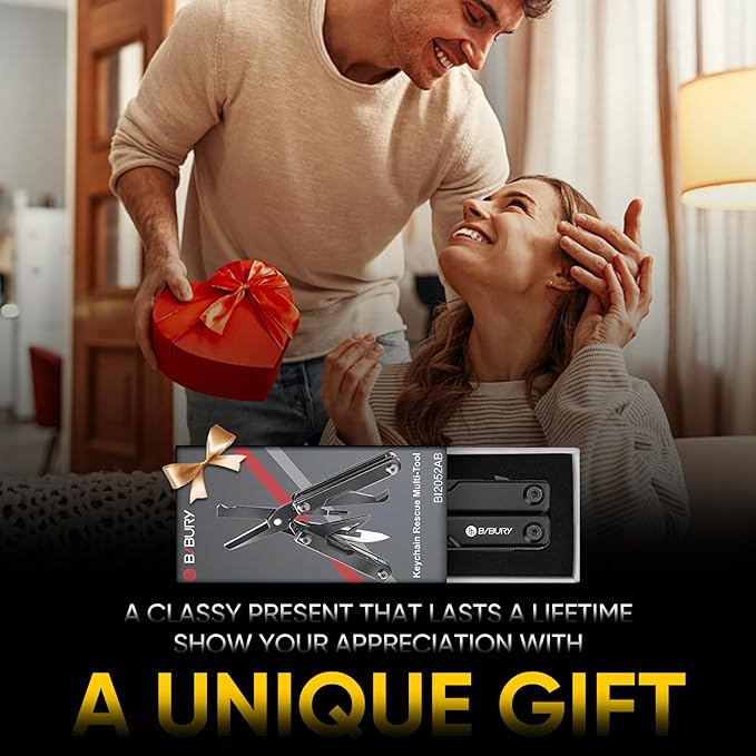 BIBURY Mini Multitool BI2052AB, EDC Multitool Scissors w/Window Breaker, Seat Belt Cutter, Bottle Opener for Outdoor Survival, TSA Approved Keychain Multi-tool Cool Gadget, Gifts for Men and Women