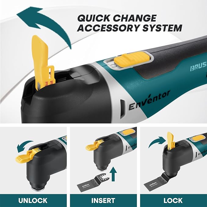 Enventor 20V Cordless Oscillating Multi tool, Brushless Oscillating Saw with 28PCS Accessories, Fast Charger, 6 Variable Speeds, 4° Oscillation Angle for Scraping, Sanding, Cutting, Blue