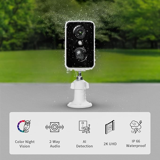 Home Security Camera Outdoor Wireless, IP66 Waterproof Battery-Powered 2K Color Night Vision AI Motion Detection 2-Way Talk 2.4GHz WiFi for Indoor/Outside Security Surveillance Works with Alexa