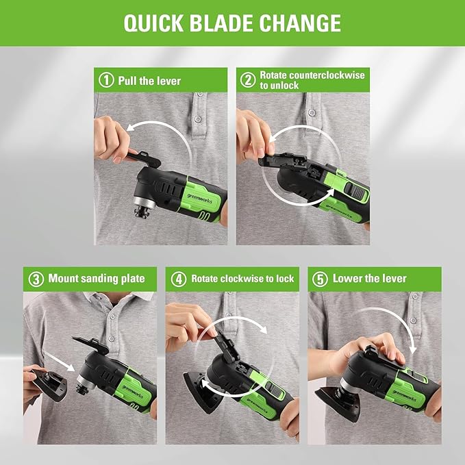 Greenworks 24V Cordless Oscillating Multi Tool with 13 Accessories, 6 Speed, 3° Oscillating Angle, Brushless Motor, Quick Blade Change, with 2Ah Battery and Charger