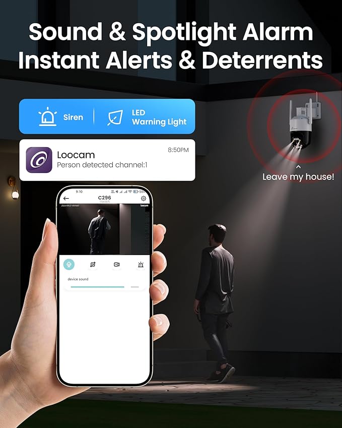 5MP Wireless Security Camera System Wi-Fi 6, Color Night Vision, 355° Pan 95° Tilt, Light & Siren Alarm, Human Vehicle Detection, Two-Way Audio for Indoor Outdoor,8CH NVR 128GB Local Storage