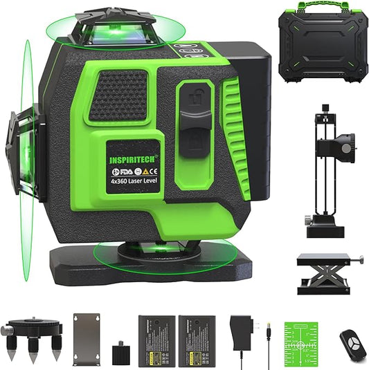 Tile Laser Level - Floor 4x360 Green Beam Cross Line Laser Leveler Tool - 16 Lines Ceiling Nivel Laser for Construction with Hard-Sided Case and Remote Control