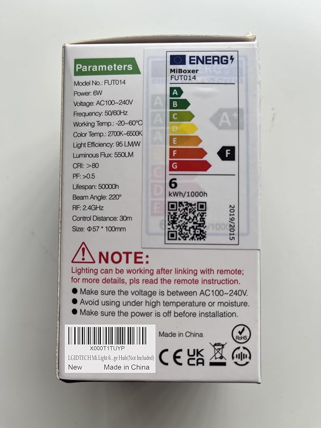 LGIDTECH FUT014 6W WiFi LED 2.4GHz Light Bulb A19 RGB+CCT Color Changing CCT Color Temperature Adjustable,AC100-240V,Memory Function,Smartphone APP Control via Gateway(Excluded)