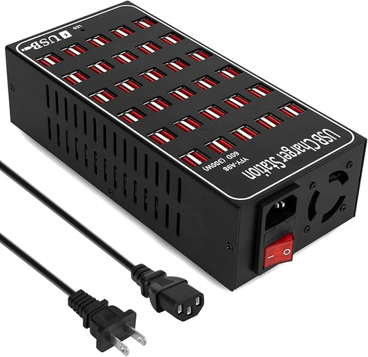 USB Charging Station for Multiple Devices, 300W 60 Port Desktop Fast Charger Station with Intelligent Protection, Multi Ports USB Charger Block for Home School Hotel Office Shopping Malls
