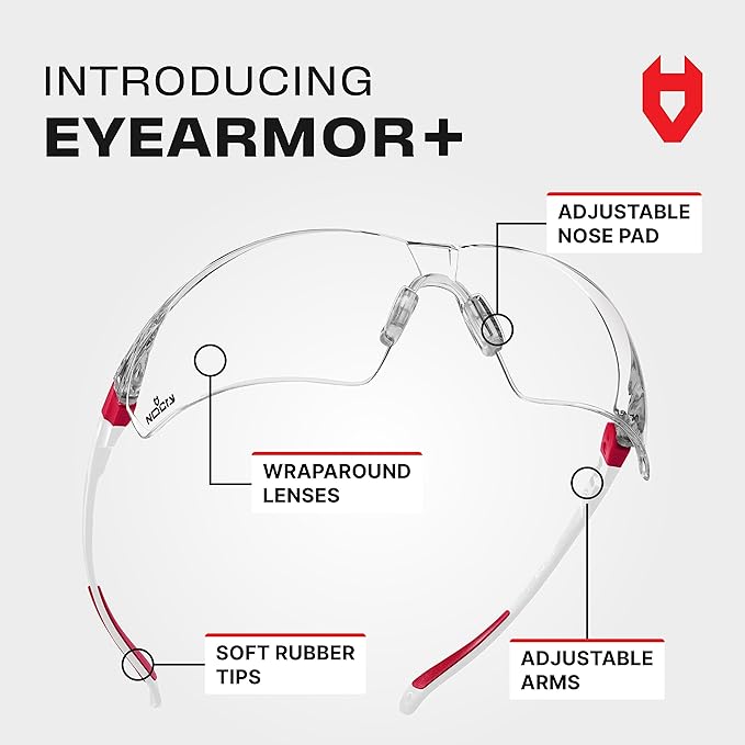 NoCry Clear Safety Glasses for Men and Women; Lightweight Work Glasses with Adjustable Frames and No-Slip Grips; Scratch Resistant Anti Fog Safety Glasses with Superior UV Protection, ANSI Z87.1 Rated