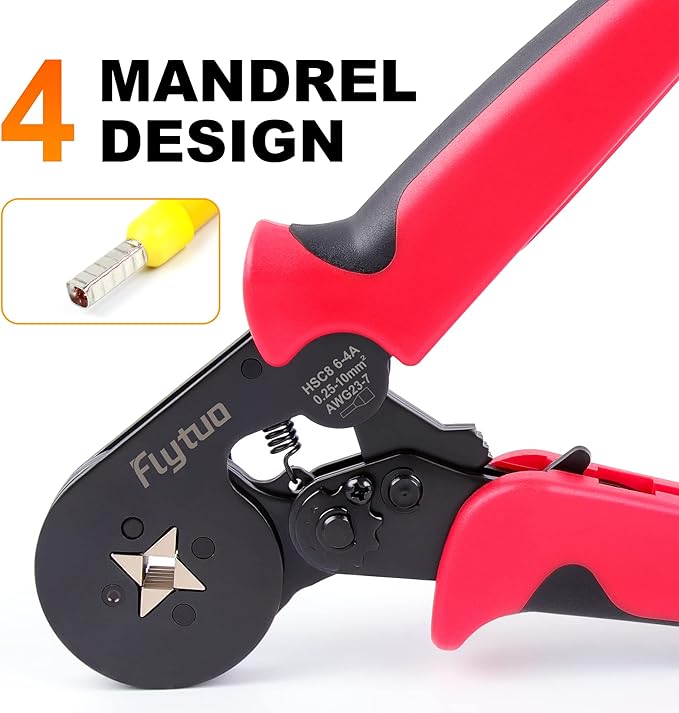 Ferrule Crimping Tool, AWG23-7 Self-adjustable Ratchet Wire Ferrule Crimper, HSC8 6-4A Premium Crimping Tool for Wire Terminals Cables End-sleeves