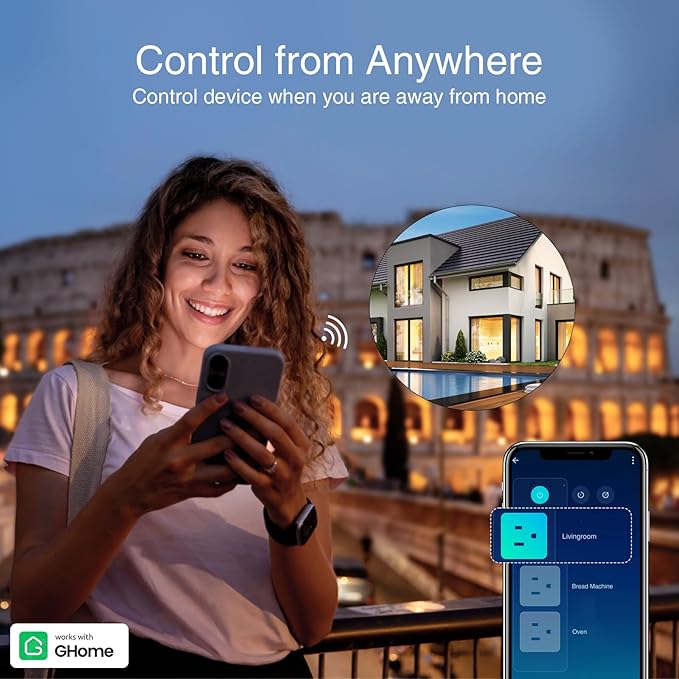 GHome Smart Power Strip with 3 USB Ports & 3 Smart Outlets Plugs That Work with Alexa & Google Home, WiFi Surge Protector, Flat Plug for Home Office Travel, 10A